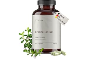 ‎SANUTRA Brahmi Extract Capsules High Dose, 500 mg Daily Dose, 20% Bacoside, Residue-Controlled, Vegan, No Additives, Brahmi Capsules, Bacopa Monnieri 5:1 Extract, 180 Capsules x 500 mg SANUTRA®