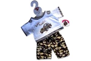 Build Your Bears Wardrobe Teddy Bear Clothes fits Build a Bear Off Road Camo Outfit Bag and Shoes(green)