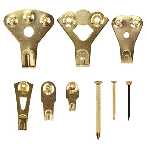 Bildaufhänger 110 Stück Bilderrahmen Uhr Aufhänger Trockenbau Haken Wandbild Hakenrahmen für hängende Gemälde Hochzeitsfotos Spiegelwand Studs für 10-100 lbs, Golden - 3