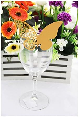 ColorMax 50 Piece Set Butterfly Wedding Table Name Place Cards, Wine Glass Party Decoration Favours yellow