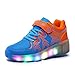 Produktbild SGoodshoes Kinder Herren Damen LED Leuchtet Sneakers mit einem Cooly Roller Skateboard Schuhe Sport Turnschuhe ohne USB Blau 31EU