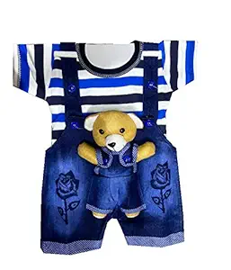 Tendercare Baby boy & Baby Girl Denim Dungaree Set with Tshirt || Baby boy Dresses for 0-6 Months (Blue:Black, 3-6 Months)
