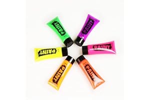 BEAUTY GLAZED UV Glow Neon Pintura Facial y Corporal Set de 6 Tubos - Fluorescente - ¡La más brillante bajo los rayos UV! Maquillaje de 6 colores para pintar la cara y el cuerpo 10ml