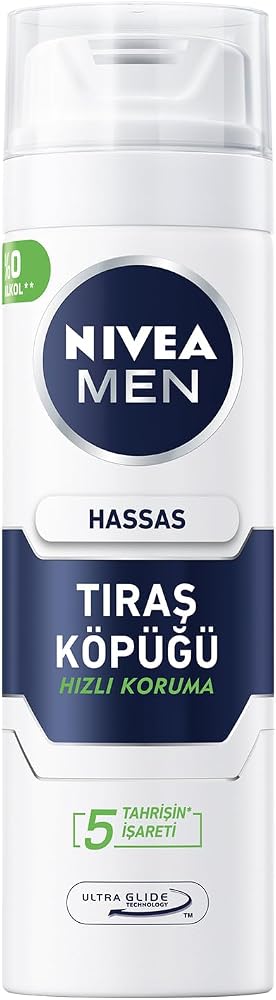 NIVEA MEN Erkek Hassas Tıraş Köpüğü 200 ml, Hassas Ciltlere Özel Hızlı Koruma, Yanma Karşıtı, Alkolsüz Formül