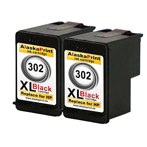Alaskaprint 2x Tintenpatrone Kompatibel für Hp 302 XL 302XL Schwarz Black , BK HP DeskJet 1110 2130 3630 HP Envy 4520 e-All-in-One 4524 e-All-in-One HP OfficeJet 3830 4650 3800 Series 2xhp302BK - 2