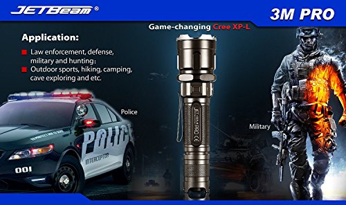 JetBeam IIIM-PRO Tactical LED-Taschenlampe Kit, kompatibel mit 1×18650 / 2xRCR123A, Inkl. L’LYSCOLORS 18650 Akku und mini USB-Ladegerät - 6