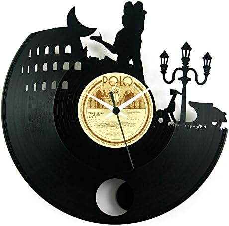 Roma Clock Italian Vintage Clock Gift idea Honeymoon Gift idea Vinyl clock with pendulum Black color Original Vinyluse Made in Italy