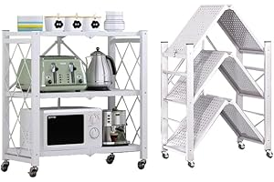 ‎HEIKOECO Heikoeco Klappbares Mobiles Regal, Metallregal mit 3 Ebenen, Bodenlagerregal für Wohnzimmer, Schlafzimmer und Homeoffice, 71.5 × 39.5 × 87cm (Weiß)