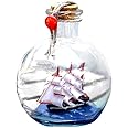 Firlar Drift Bottle Decor Wishing Bottle Glass Bottle Decor Sailing Boat in Drift Bottle Glass Pirate Ship Wishing Bottle Nautical Home Decorations Gifts Crafts Sailing Boat Gift(Red)