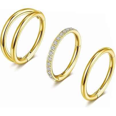 8 Anelli A Cerchio Per Piercing - Acciaio 316L, Nero/Argento