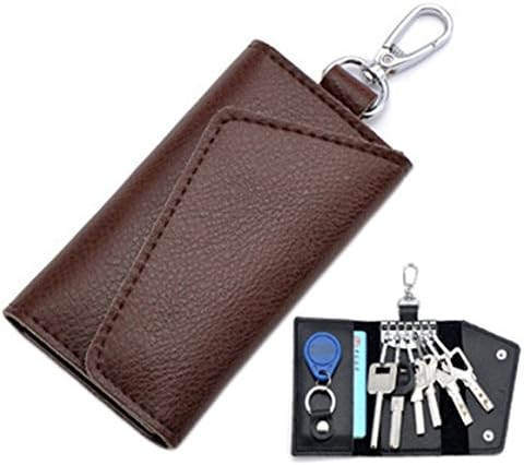 Lememogo Leather Key Case Card Wallet Pouch Car Fob key Bag Keychain Holder for Men Women Girls Boys with Hook 11x6.5 cm (Coffee)