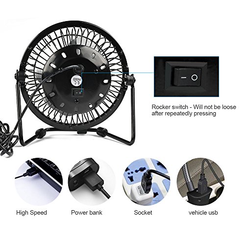 D-FantiX Mini Schreibtisch Ventilatoren, Retro Antique Metal Tisch Lüfter USB Powered Kleine Personal Fan für Haus, Büro, Schwarz (4 ZOLL) - 7