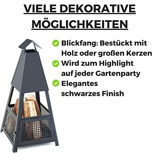 Terrassenkamin im eleganten Pyramiden-Design, dekorativer Wärmespender, sekundenschneller Auf- und Abbau ohne Werkzeug, schwarzmatter Hingucker, Dekoration für den Innenbereich, Terrassen-Ofen, Gartenkamin, Feuerstelle für Garten und Terrasse - 4