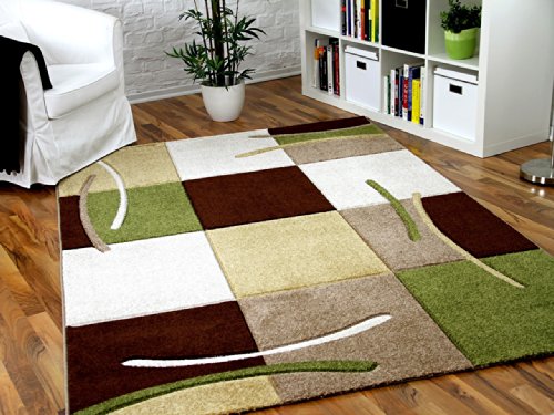 Designer Teppich Maui Braun Beige Grün Karo in 5 Größen
