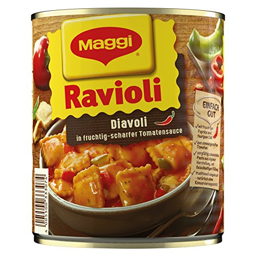 Preisvergleich Produktbild Maggi Ravioli Diavoli (Teigtaschen mit Fleischfüllung, in fruchtig-scharfer Tomatensauce, für Topf und Mikrowelle) 1er Pack (1 x 800g)