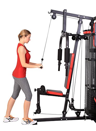 SportPlus Kraftstation/Homegym mit Gewichtsverstellung von 4,5 bis 55 kg, hochwertiges Seilrollensystem mit Kugellagern, inkl. Brustpresse Lat-Zug, Beincurl- und Armcurleinheit - 10