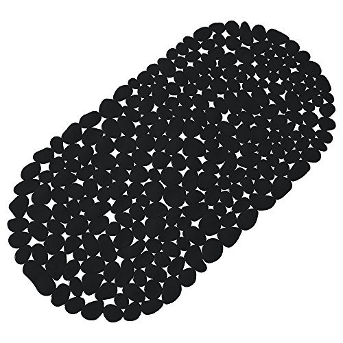 Schwarze Anti Rutsch Matte für die Badewanne - Wanneneinlage mit Saugnäpfen - Wannenmatte in schöner Kieseldekor Steinoptik - Größe: 67 x 35cm