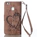 Huawei P9 Lite Case,Huawei P9 Lite Wallet Case,Leeook Retro Elegant Pretty Creative Borwn Embossing Love Heart Butterfly Flower Flip PU Leather Fold Wallet Pouch Case with Strap Stand Credit Card ID Cash Holders Book Style Stand Function Magnetic Closure Case Cover for Huawei P9 Lite + 1x Black Stylus