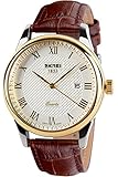 Findtime Herren Uhren Damenuhr Gold Schwarz Lederarmband Business Casual Analog Quarz Datum Kalender Armbanduhr 9058