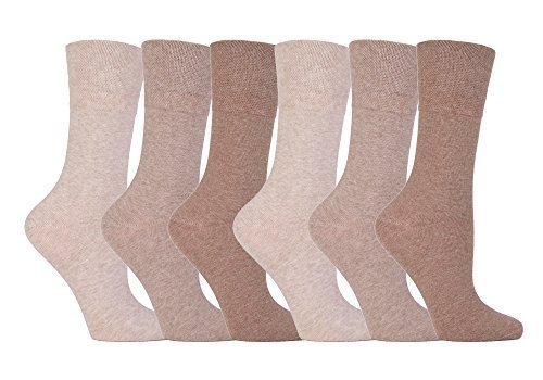Gentle Grip - 6 PARES DE SEÑORA Diabético Calcetín Con Panal ARRIBA Y MANO UNIDOS Dedo Del Pie Costuras - 4-8GB 37-42 EUR - TONOS BEIGE, 4-8 UK