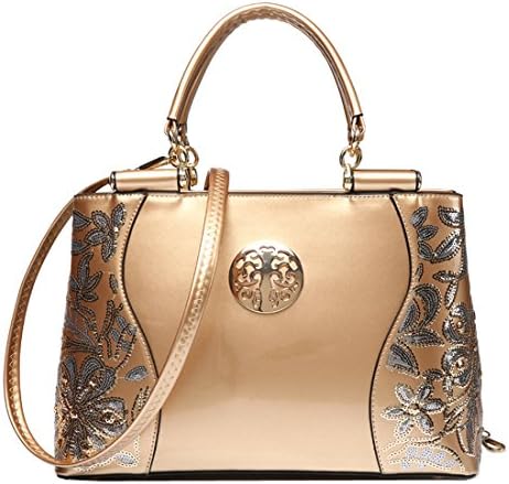 KAXIDY Pure Color Pearlite Genuine Leather Luxury Women Shoulder Handbag Totes Hobo Shoppers Square Bag (Apricot)