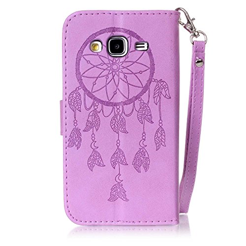 SKYXD für Samsung Galaxy J3 2016 J320FN Hülle Leder Traumfänger Blumen Drucken Muster,Brieftasche Klappbar Glitzer Strass PU Folio Schutzhülle [Kartenfach / Magnet / Standfunktion / Trageschlaufe] Inner Silikon Klapphülle mit [Handyanhänger + Eingabestift] 3 in 1 Zubehör Handy Tasche Etui for Samsung Galaxy J3 2016 J320FN Bookstyle Flip Case Leather Cover With [Stylus and Dust Plug]- Violett - 4