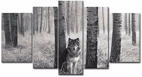 With frame/No frame 5 Panels Canvas Prints Wolf black and white canvas painting poster home decor fashion animal wall art for living room ,Large size,No Framed