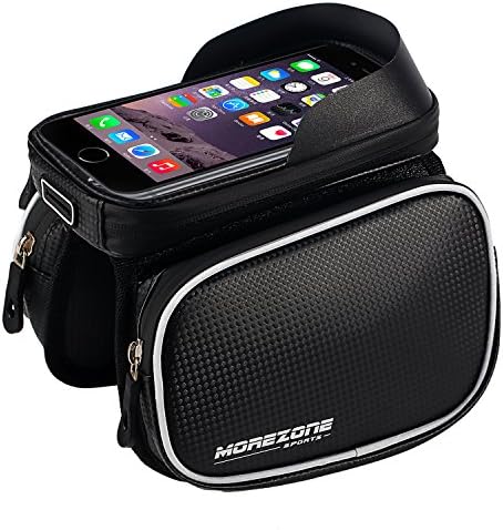 Bike Bag Bike Pouch, MOREZONE Cycling Bicycle Bike Frame Bags Double Pouch For Cellphone Below 5.5 inch Top Tube Handlebars Bag (Black)