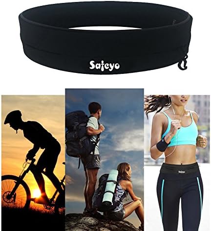 Safeyo Running Belt Fitness Belt Flip Waist Belt with Key Clip for Gym Workouts, Exercise, Cycling, Walking, Jogging, Yoga, Sport, Travel &amp; Outdoor Activities (X-Large, Black)