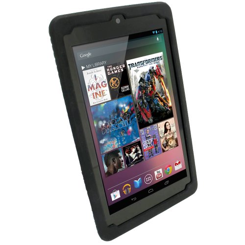 igadgitz Schwarz Silikon Skin Tasche Hülle Etui Case Cover mit Reifenprofil Reifen Profil für Google Nexus 7 2012 1.Generation Android 4.1 Tablet 8GB 16GB + Displayschutzfolie (Nicht geeignet für 2. Generation veröffentlicht am August 2013) - 2