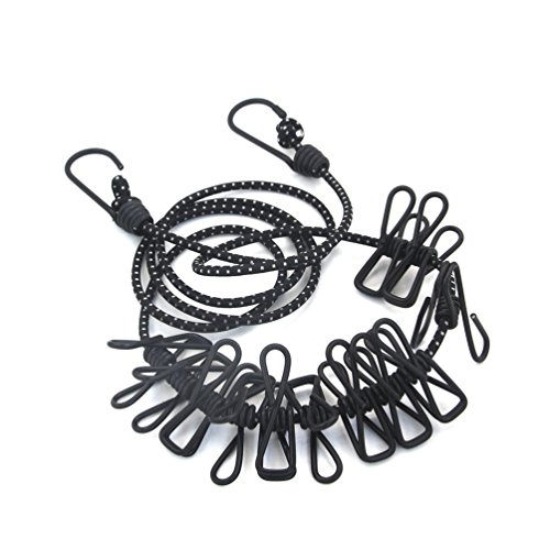 Sumbest Flexible Wäscheleine mit 12 beschichteten Klammern,180-360cm, Super Praktisch auch für Reise Urlaub Outdoor Camping (schwarz)