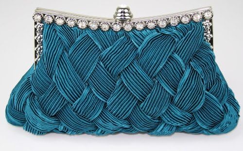 Womens Beautiful Sparkly Crystal Satin Evening Party Clutch Bag (X - Teal)