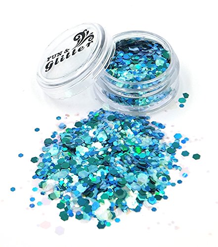 MERMAID Chunky Festival Glitter mix FG08 - 5ml & 10ml Pots - Fully Cosmetic Grade Glitter for Festival Faces, Party Face and Body Make-up, Sparkling Glitter Hair and Nails (5ml Pot)