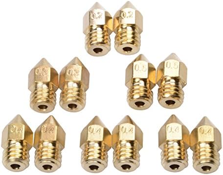 MUZOCT 12Pcs M6 3D Printer(2x0.2mm/2x0.3mm/6x0.4mm/2x0.5mm) Extruder Brass Nozzle Print Head for MK8 Makerbot Reprap 3D Printers