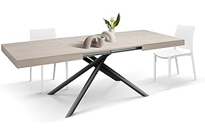 PAZZO DESIGN Tavolo Allungabile Carole, Gambe Tubolari Incrociate Menego Nero, Made in Italy, Color Olmo Perla, 160 x 90 x 74 - Id_2255