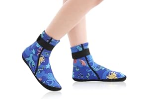 Aoreun Calcetines de Buceo 3mm Neopreno para Niños y Niñas, Antideslizantes Térmicos Escarpines para Surf, Playa, Snorkel, Natación, 31-33 Azul