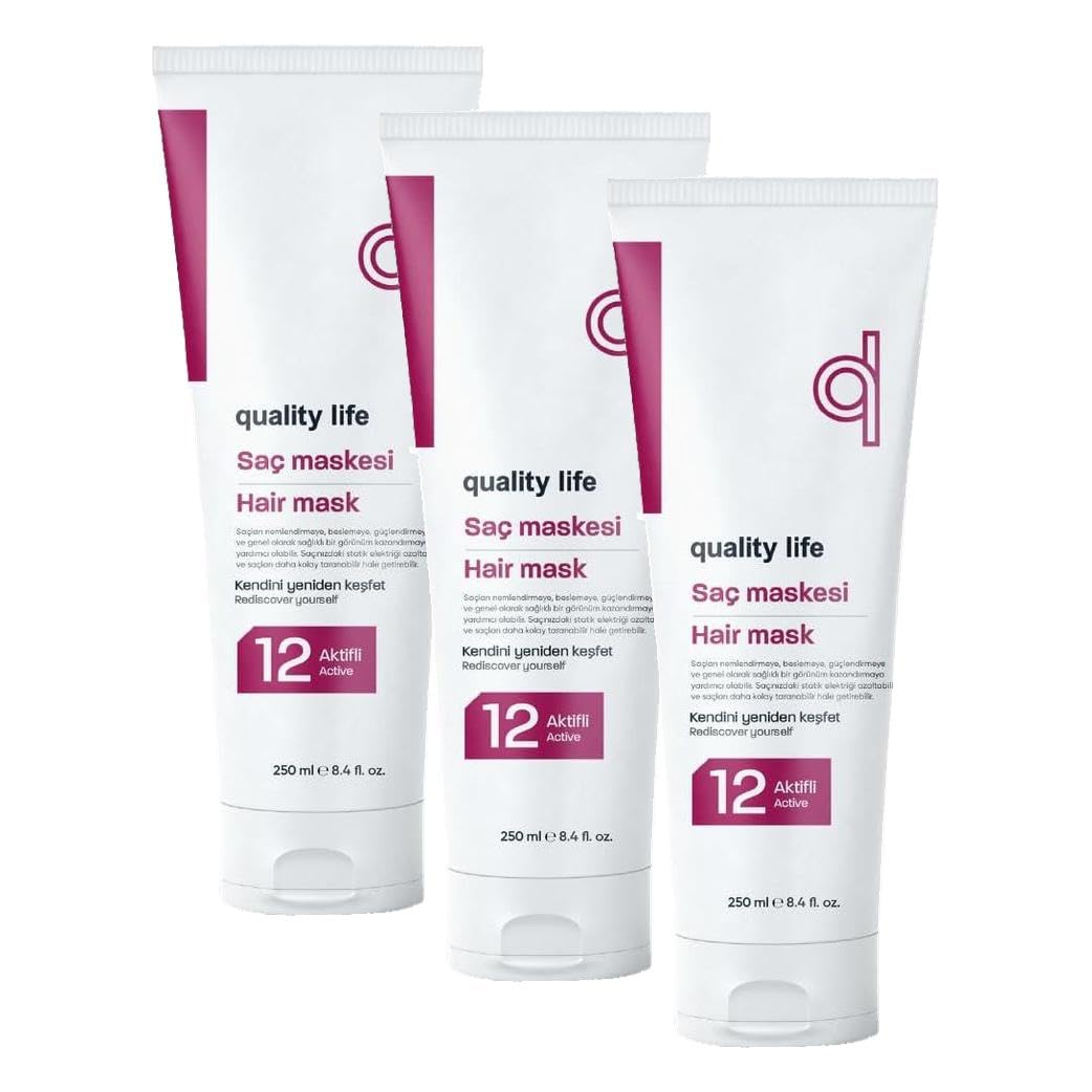 Quality Life Ql 8 Aktifli Saç Maskesi, Yıpranmış Ve Kuru Saçlar Için Besleyici Onarıcı (3 paketi)