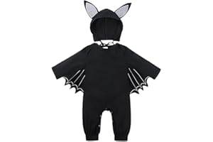 VQEOEOT Baby Halloween Kostüm Fledermaus, Halloween Outfits Unisex Baby Strampler, Fledermaus Kostüm mit Ohren Hut, Karneval Cosplay Kostüm Fledermaus für neugeborenes 12-18 Monate