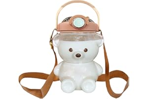 sigaer 1000ml Kawaii Bear Shaped Water Bottle with Straw and Strap, Cute Portable Water Bottles for Teens Girls School Sports Creative Milk Tea Juice Drinking Bottle (coffee)