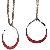 WICKEY Metal Rings Gymnastics Rings with Red Plastic Handles, Approx. Diameter 15 cm