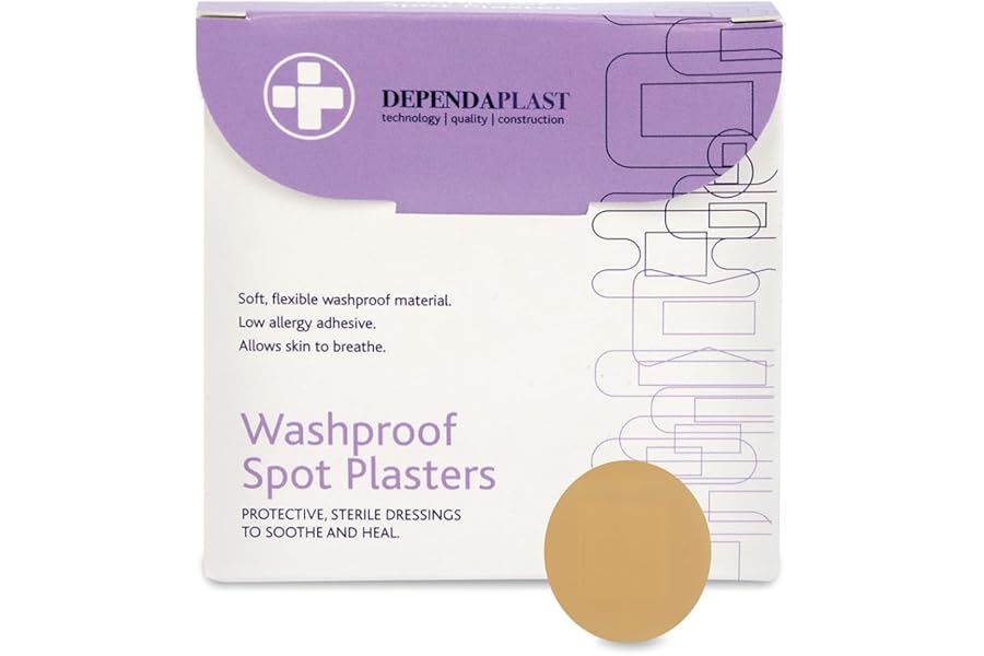Reliance Medical Dependaplast Washproof Spot Plasters With Protective Film, Sterile Dressings To Soothe And Heal, Non-Perforated, Acrylic, Low Allergy Adhesive (Pack of 100)