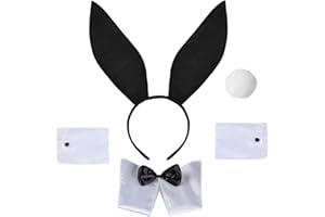 Makenlug 5Pcs Easter Bunny Costume Set with Rabbit Ear Headband Collar Bow Tie Cuffs, Easter Bunny Costume Girl Women Party Dress Up Accessories