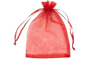 WS Accessories PACK OF 10 Organza Gift Bags, Jewellery Pouches 7x5cm/7x9cm/9x12cm/10x15cm/13x18cm (Red, 7x5cm)
