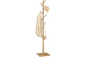 Yawinhe Perchero de Madera, en Forma de Árbol, con 8 Ganchos, Base Cuadrada con Almohadilla Antideslizante, Altura de 180 cm, para Entrada, Natural, 1-Pack