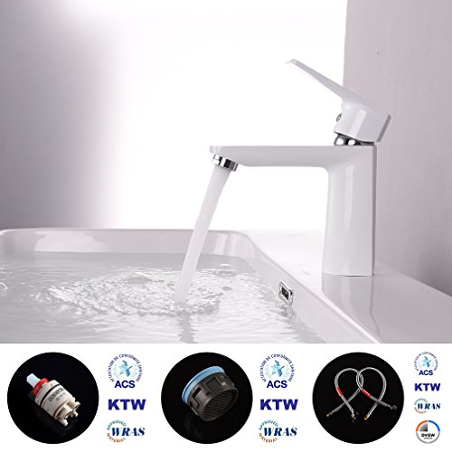 ubeegol Waschbecken Armatur Weiß Waschtischarmatur Wasserhahn Messing Mischbatterie Bad Einhebelmischer Einhand-mischbatterie Waschbeckenarmatur Badarmaturen Waschtischmischer Waschtischbatterie für badzimmer - 3