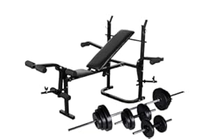 Festnight Gimnasios en Casa - Banco Musculación Multifunción Ajustable Plegable con Soporte Pesas, Pesas y Mancuernas 30,5 kg