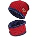 Produktbild happy event 2-teiliges Winter Beanie Unisex Hut Schal Set | Warme Strickmütze Dick Knit Skull Cap (Rot)
