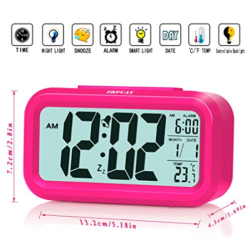 ZHPUAT Digital-Wecker Digitaluhr große LCD-Ziffern mit Hintergrundbeleuchtung Rosa - 3
