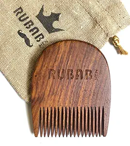 RUBAB MEN Wooden Beard Comb - Handcrafted Finest Wooden Comb with Drawstring Case Pouch | Luxury Pocket Comb