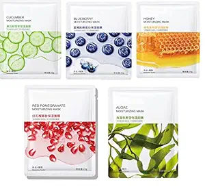 Face serum sheet mask for glowing skin fresh fruits skin care brightening masks dry oily skins men women deep cleansing serum fairness face pack combo pack of 5